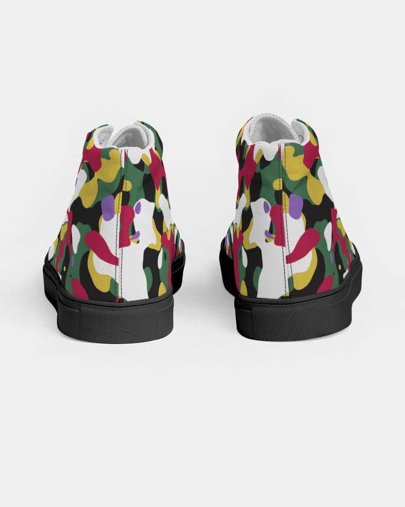 Dominica Flag Camo Women's Hightop Canvas Shoe  - Black - Conscious Apparel Store