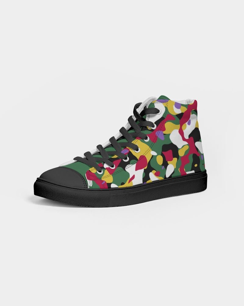 Dominica Flag Camo Women's Hightop Canvas Shoe - Black - Conscious Apparel Store