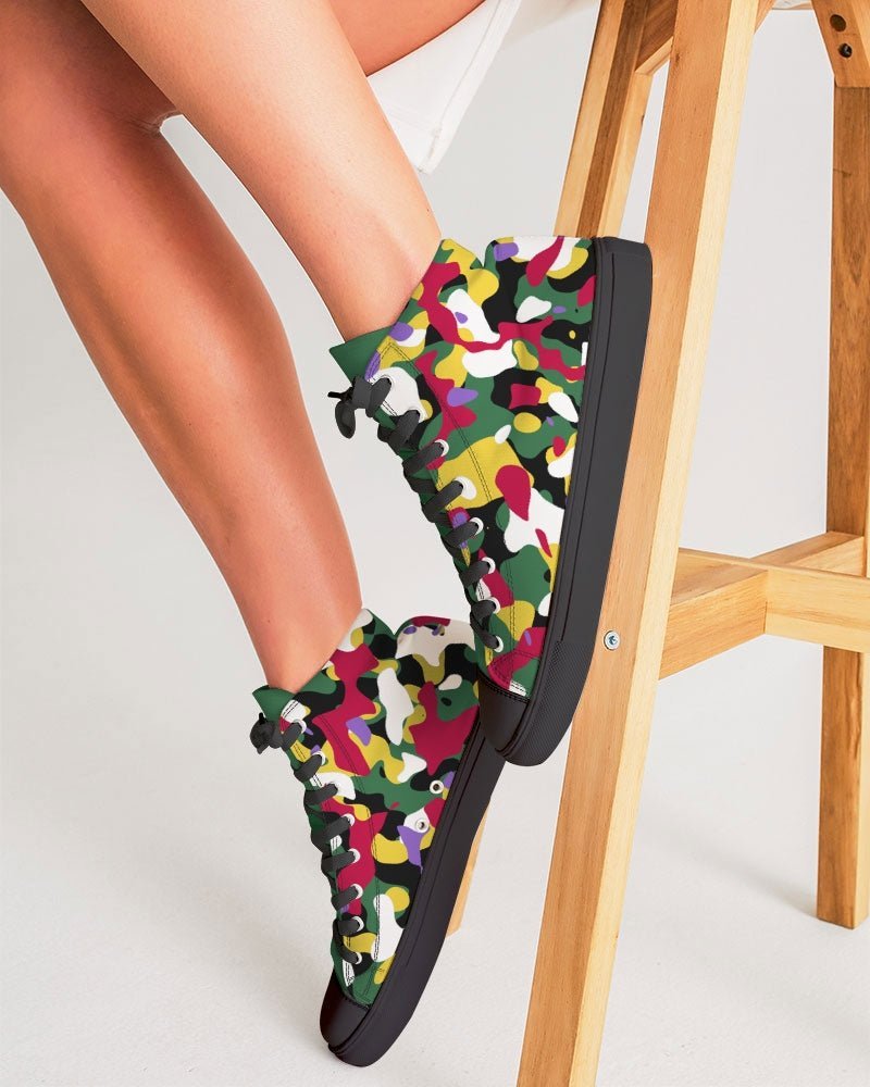 Dominica Flag Camo Women's Hightop Canvas Shoe - Black - Conscious Apparel Store