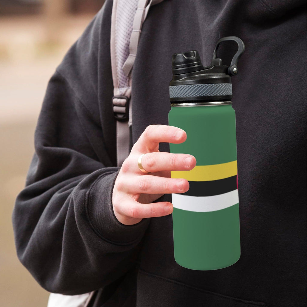 Dominica Flag Insulated Water Bottle with Dual - Use Lid (18oz) - Conscious Apparel Store