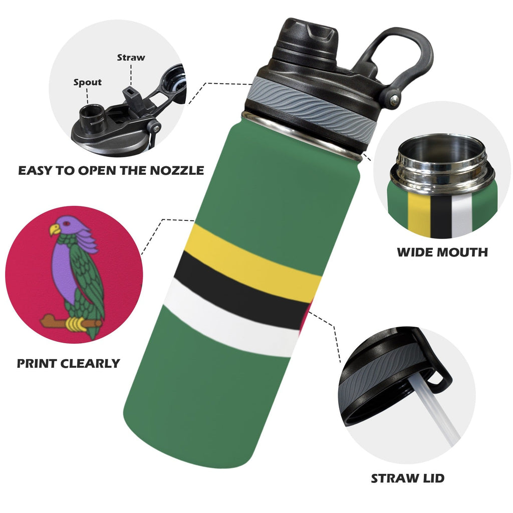 Dominica Flag Insulated Water Bottle with Dual - Use Lid (18oz) - Conscious Apparel Store
