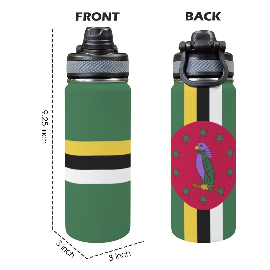 Dominica Flag Insulated Water Bottle with Dual - Use Lid (18oz) - Conscious Apparel Store