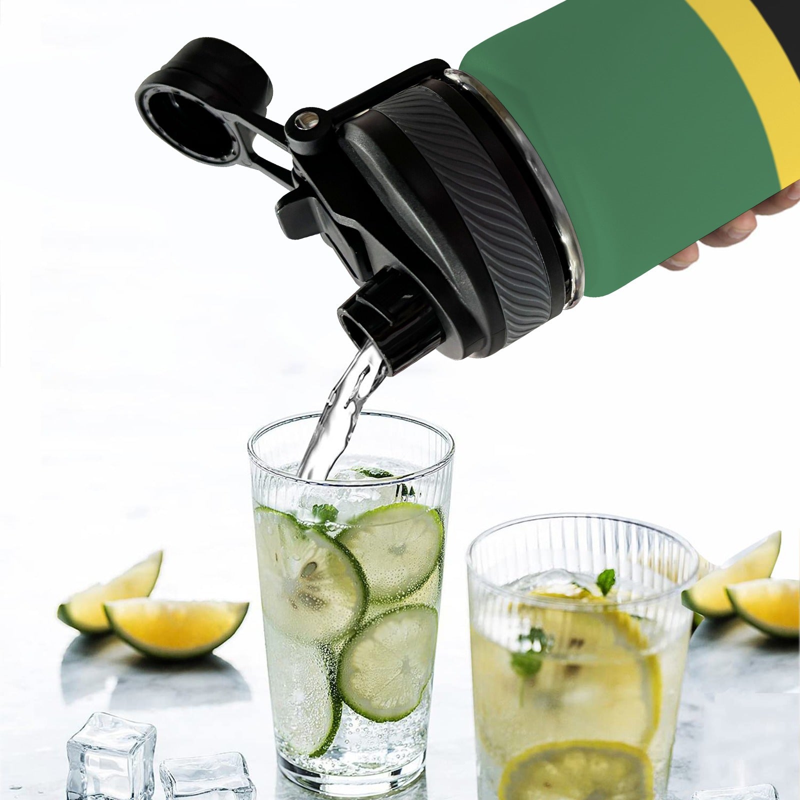 Dominica Flag Insulated Water Bottle with Dual - Use Lid (18oz) - Conscious Apparel Store