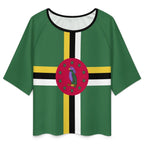 Dominica Flag Women’s Loose Half-Sleeve Boat Neck T-Shirt - Conscious Apparel Store