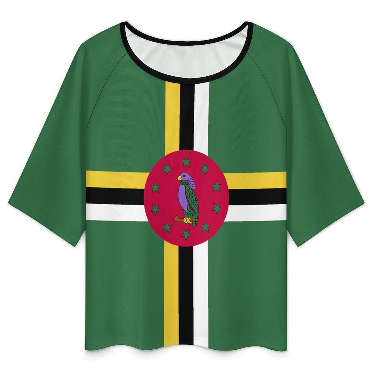 Dominica Flag Women’s Loose Half-Sleeve Boat Neck T-Shirt - Conscious Apparel Store