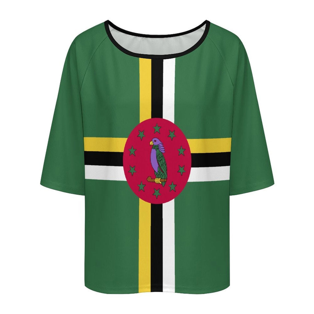 Dominica Flag Women’s Loose Half-Sleeve Boat Neck T-Shirt - Conscious Apparel Store