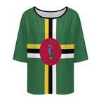 Dominica Flag Women’s Loose Half-Sleeve Boat Neck T-Shirt - Conscious Apparel Store