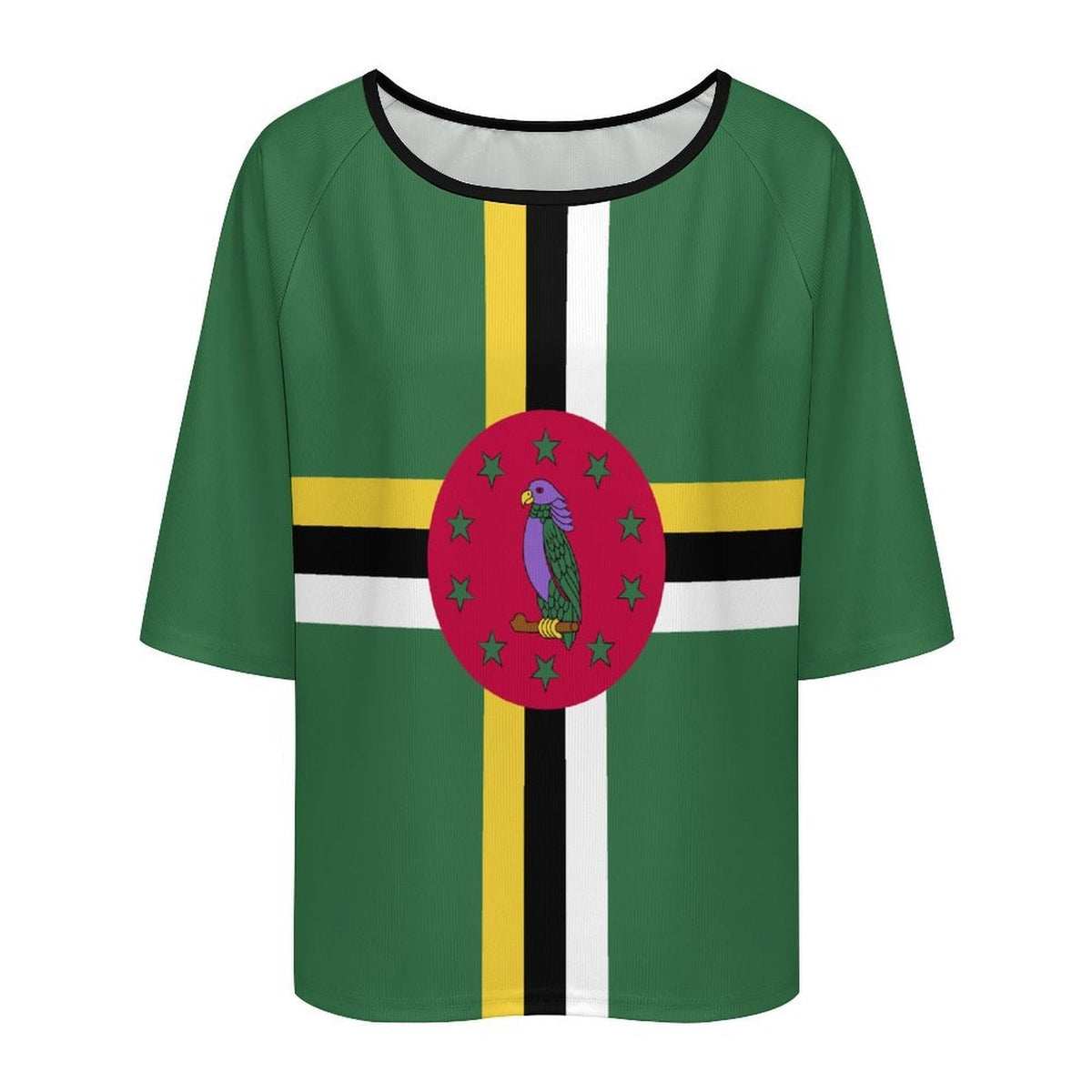 Dominica Flag Women’s Loose Half-Sleeve Boat Neck T-Shirt - Conscious Apparel Store