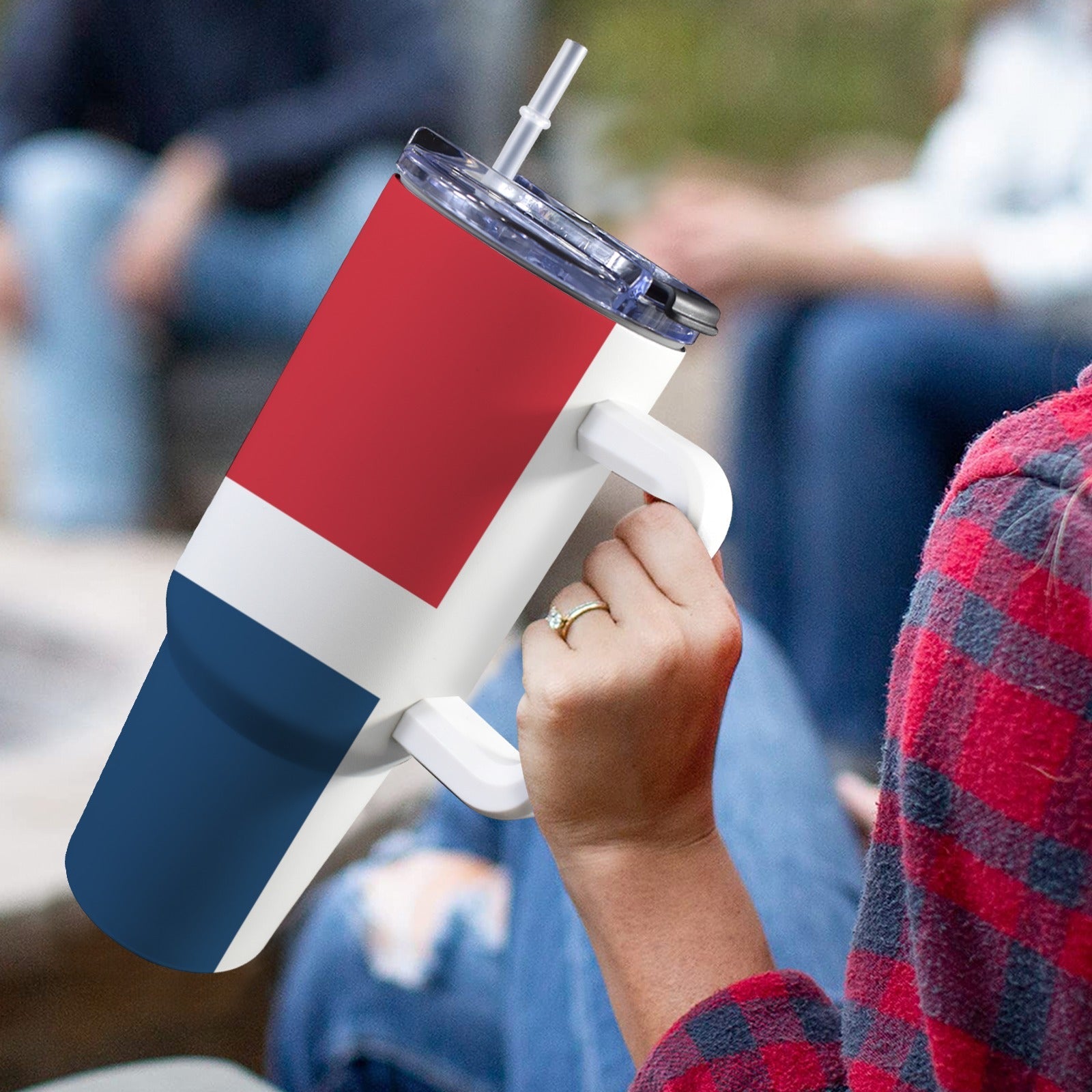 Dominican Republic Flag 40oz Tumbler with White Handle - Conscious Apparel Store