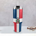 Dominican Republic Flag Camo 40oz Tumbler with Black Handle - Conscious Apparel Store