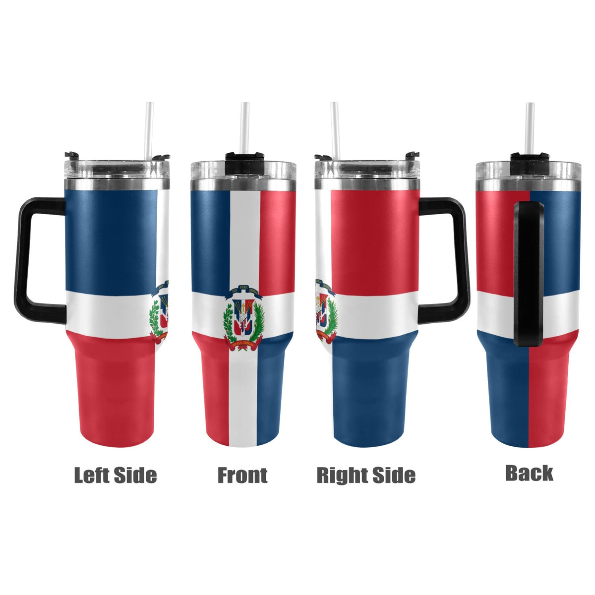 Dominican Republic Flag Camo 40oz Tumbler with Black Handle - Conscious Apparel Store