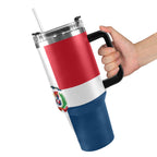 Dominican Republic Flag Camo 40oz Tumbler with Black Handle - Conscious Apparel Store