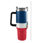 Dominican Republic Flag Camo 40oz Tumbler with Black Handle - Conscious Apparel Store