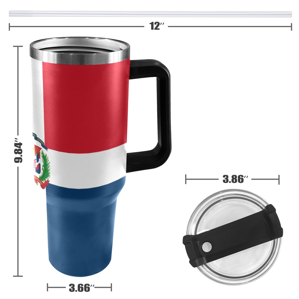 Dominican Republic Flag Camo 40oz Tumbler with Black Handle - Conscious Apparel Store