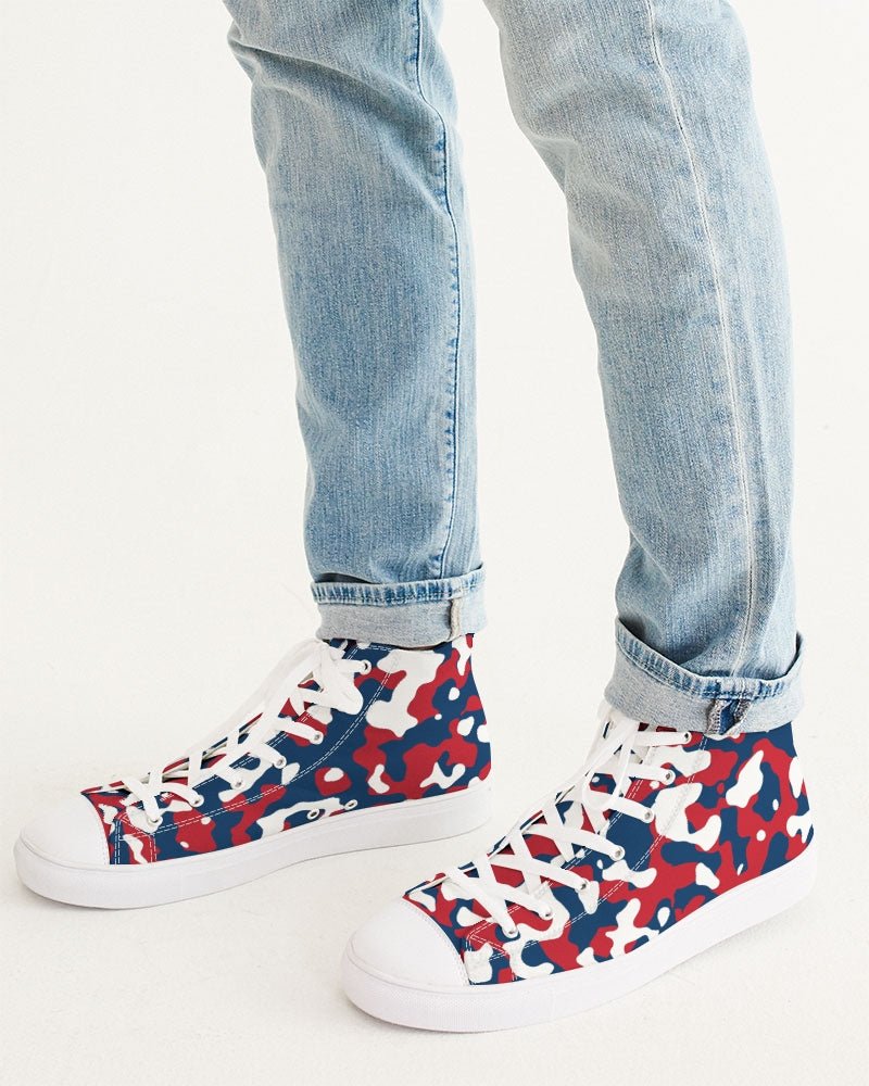 Dominican Republic Flag Camo Men's Hightop Canvas Shoe - Conscious Apparel Store