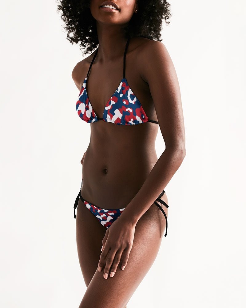 Dominican Republic Flag Camo Triangle String Bikini - Conscious Apparel Store