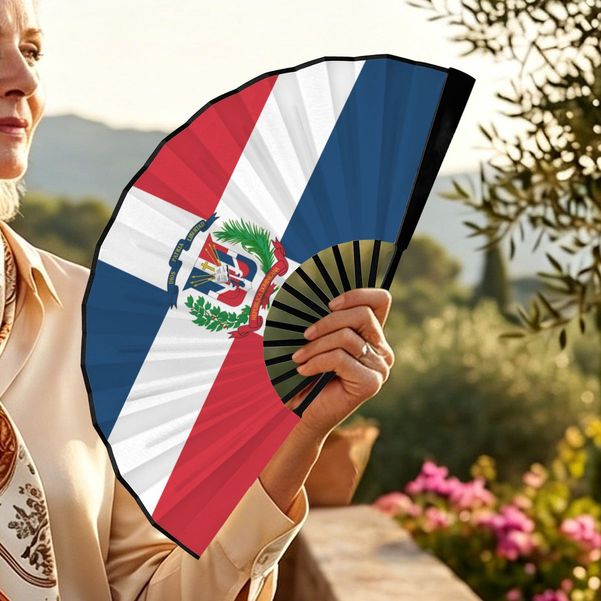 Dominican Republic Flag Double-Sided Custom Folding Fan - Conscious Apparel Store