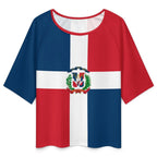 Dominican Republic Flag Women’s Loose Half-Sleeve Boat Neck T-Shirt - Conscious Apparel Store