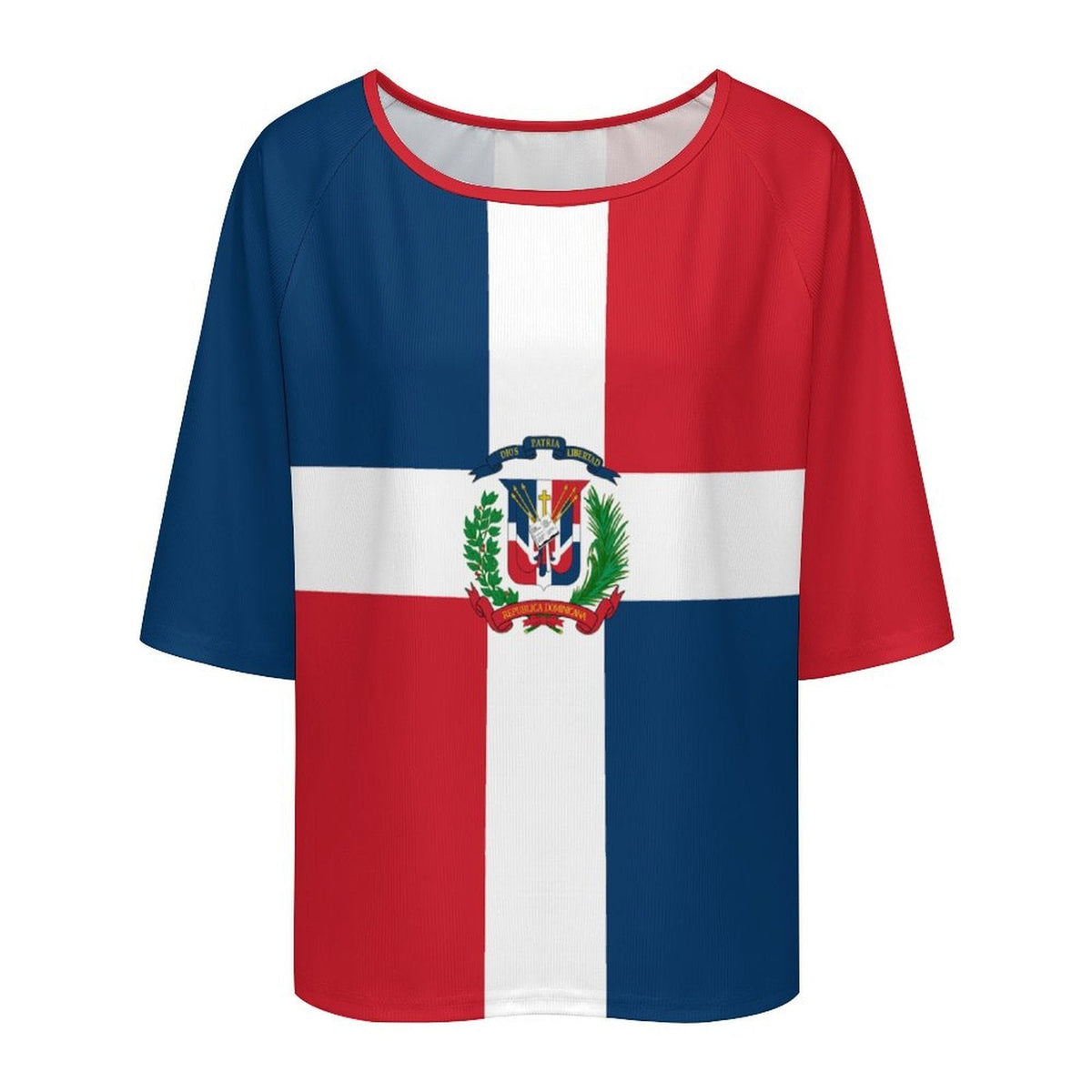 Dominican Republic Flag Women’s Loose Half-Sleeve Boat Neck T-Shirt - Conscious Apparel Store