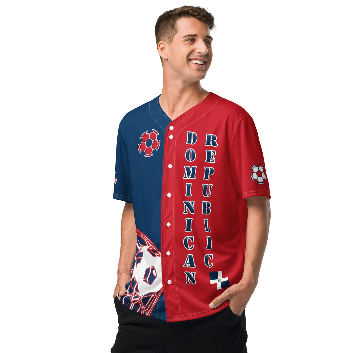 Dominican Republic Football Themed Button-Down Sport Jersey - Conscious Apparel Store