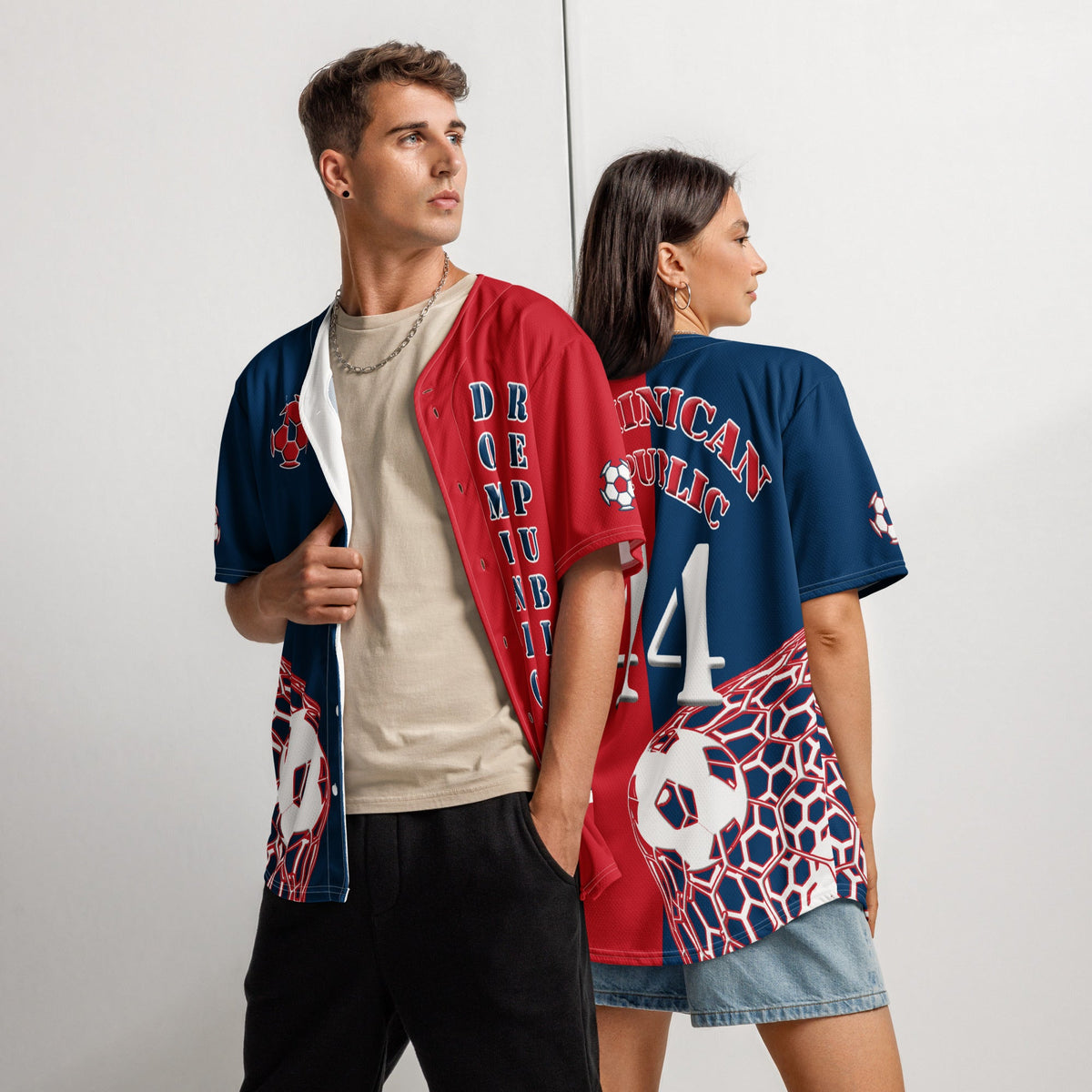 Dominican Republic Football Themed Button-Down Sport Jersey - Conscious Apparel Store
