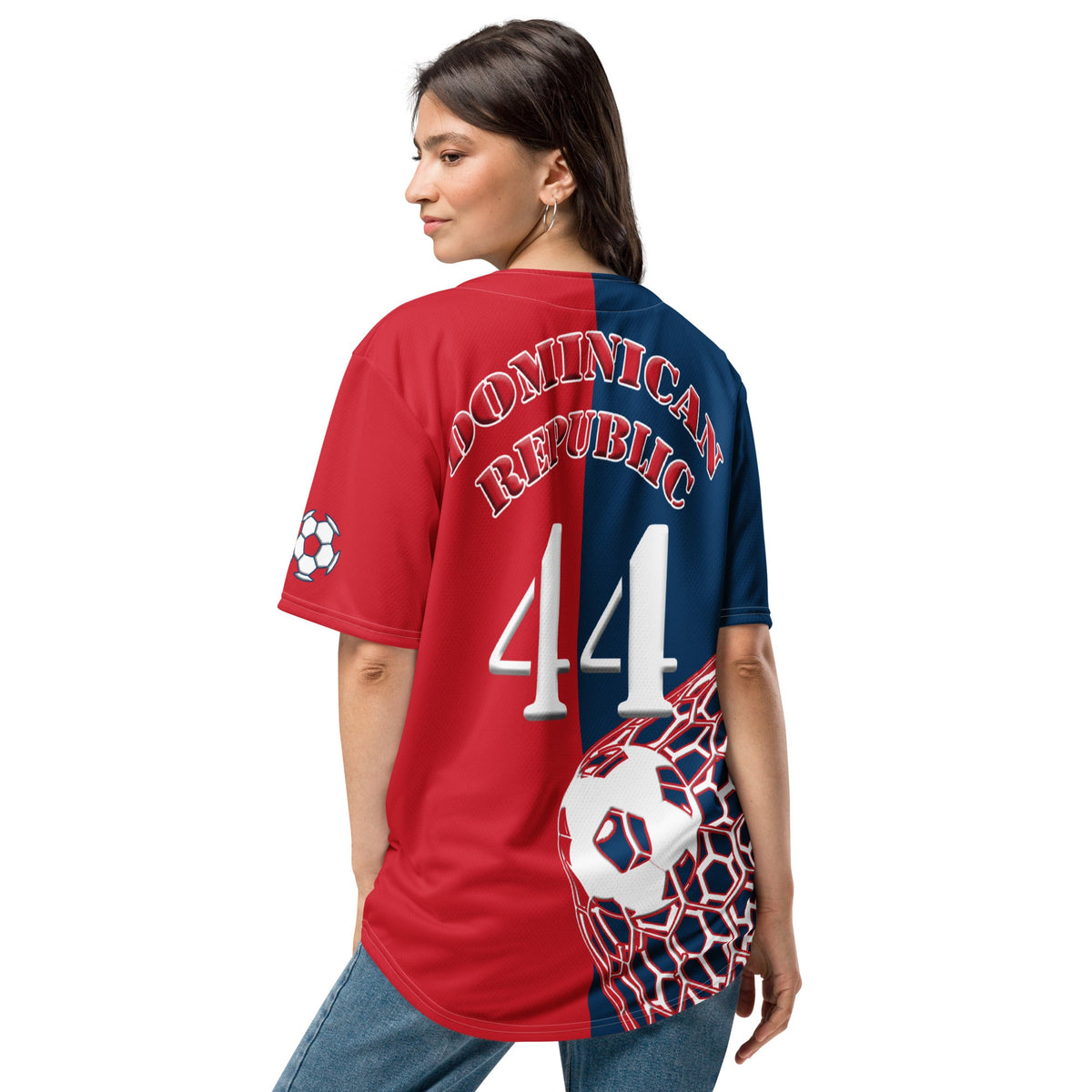 Dominican Republic Football Themed Button-Down Sport Jersey - Conscious Apparel Store