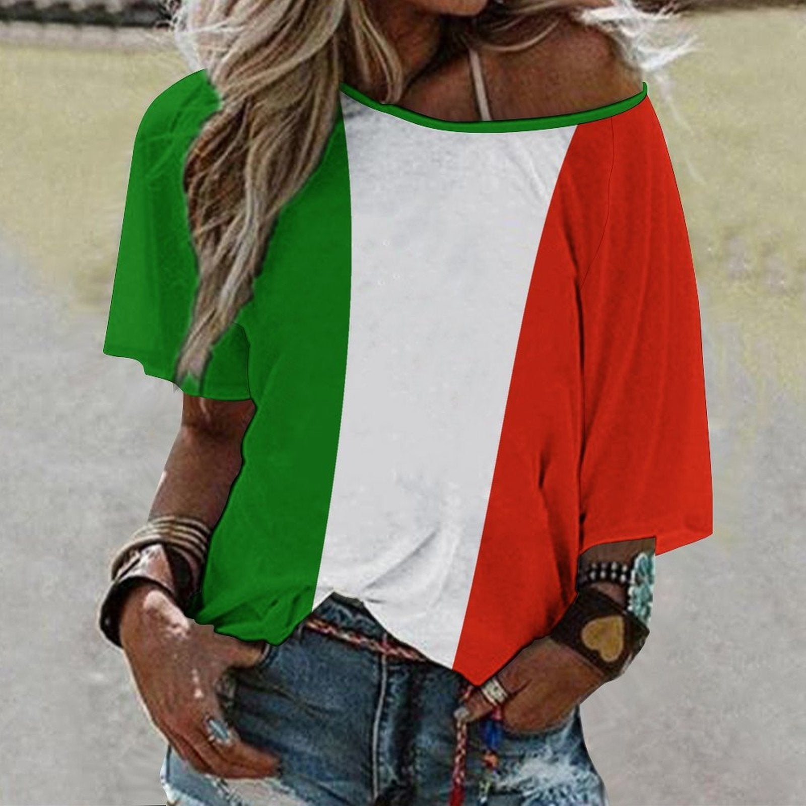 Italy Flag Women’s Loose Half-Sleeve Boat Neck T-Shirt