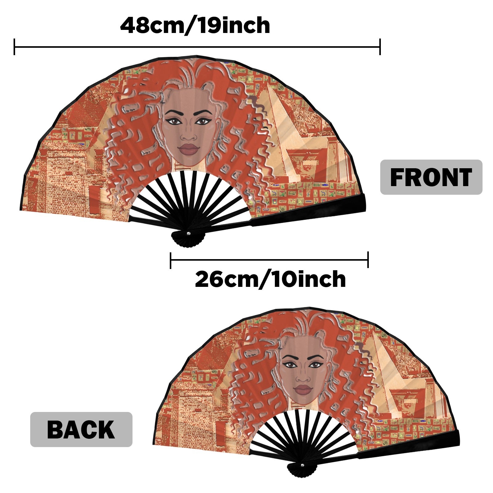 Nubian Girl (Red-Rust) Double-Sided Custom Folding Fan