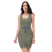Egyptian Ankh Cross (Blue) Bodycon Dress - Conscious Apparel Store