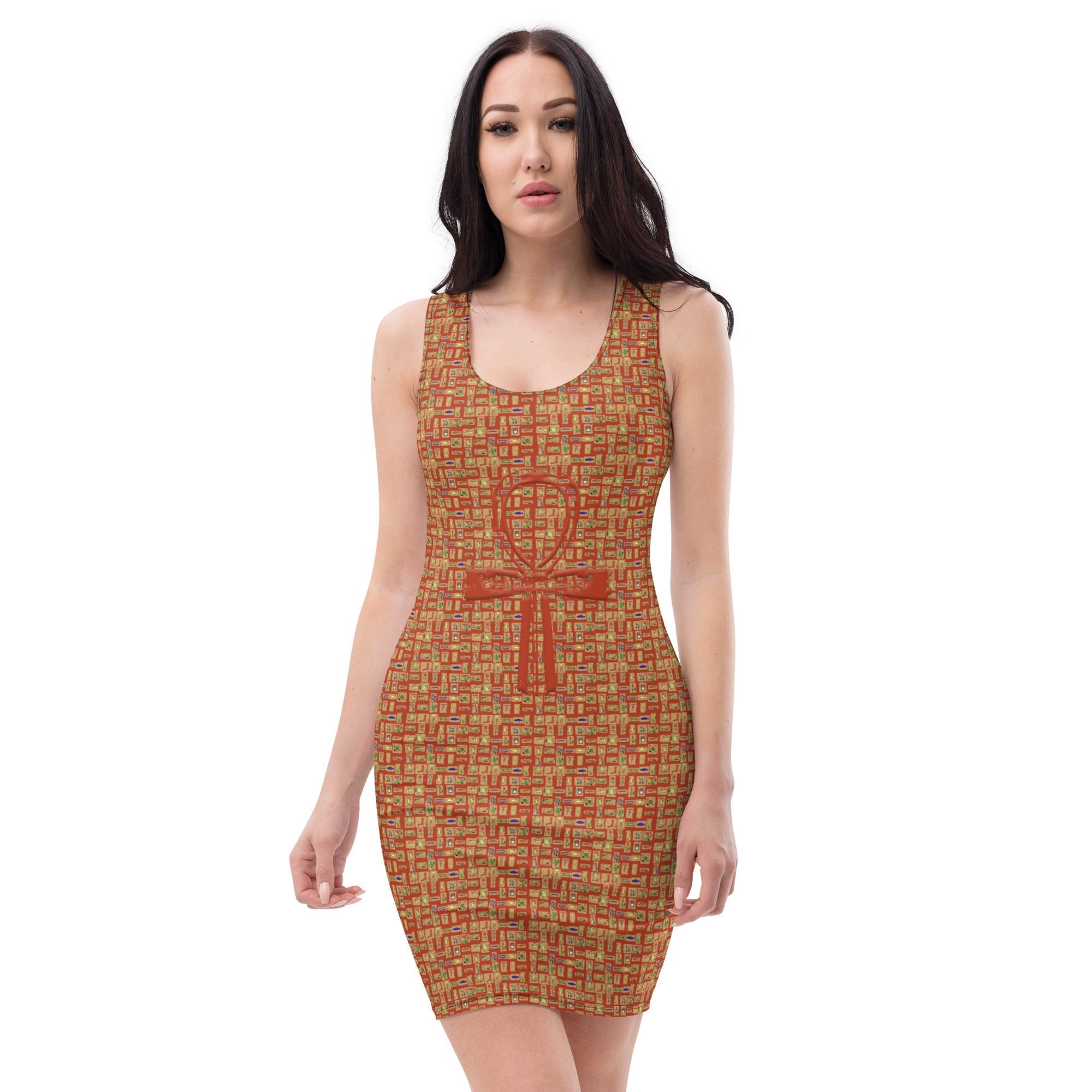 Egyptian Ankh Cross (Red-Rust) Bodycon Dress - Conscious Apparel Store