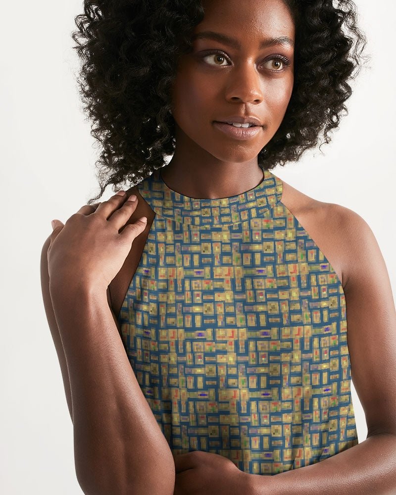 Egyptian Hieroglyphics Halter Dress (Blue) (6 Colors Available) - Conscious Apparel Store