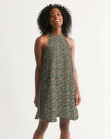 Egyptian Hieroglyphics Halter Dress (Blue) (6 Colors Available) - Conscious Apparel Store