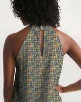 Egyptian Hieroglyphics Halter Dress (Blue) (6 Colors Available) - Conscious Apparel Store