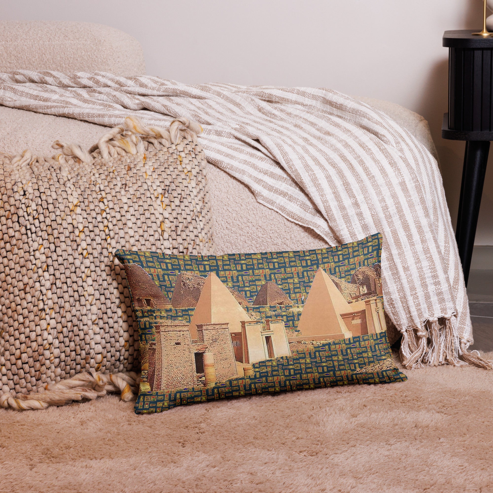 Egyptian Hieroglyphics Nubia Premium Throw Pillow (Blue) - Conscious Apparel Store