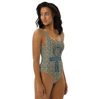 Egyptian Hieroglyphs Ankh Cross (Blue) One - Piece Swimsuit (6 Colors Available) - Conscious Apparel Store