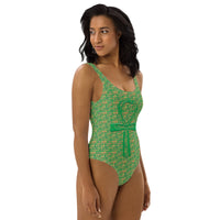 Egyptian Hieroglyphs Ankh Cross (Green) One - Piece Swimsuit (6 Colors Available) - Conscious Apparel Store