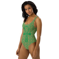 Egyptian Hieroglyphs Ankh Cross (Green) One - Piece Swimsuit (6 Colors Available) - Conscious Apparel Store