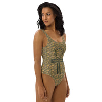 Egyptian Hieroglyphs Ankh Cross (Olive) One - Piece Swimsuit (6 Colors Available) - Conscious Apparel Store
