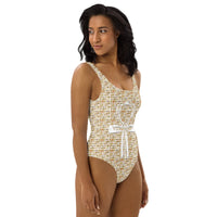 Egyptian Hieroglyphs Ankh Cross (White) One - Piece Swimsuit (6 Colors Available) - Conscious Apparel Store