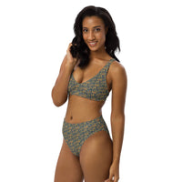 Egyptian Hieroglyphs (Blue) high - waisted bikini (6 Colors Available) - Conscious Apparel Store