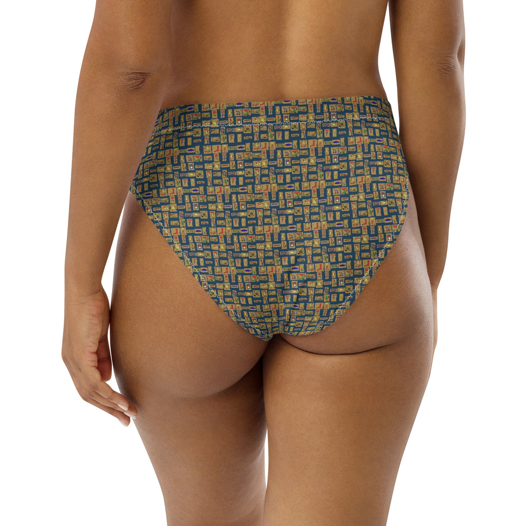 Egyptian Hieroglyphs (Blue) high - waisted bikini bottom (6 Colors Available) - Conscious Apparel Store