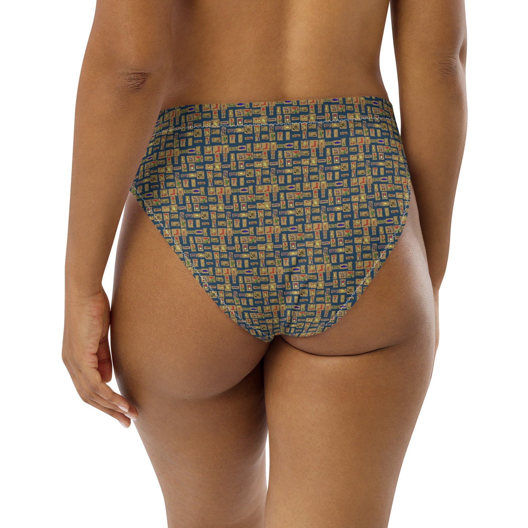 Egyptian Hieroglyphs (Blue) high - waisted bikini bottom (6 Colors Available) - Conscious Apparel Store