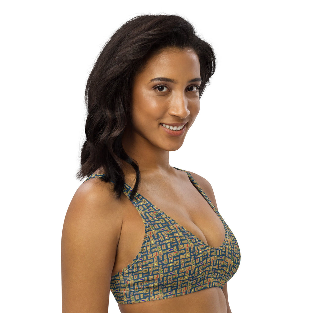 Egyptian Hieroglyphs (Blue) padded bikini top (6 Colors Available) - Conscious Apparel Store