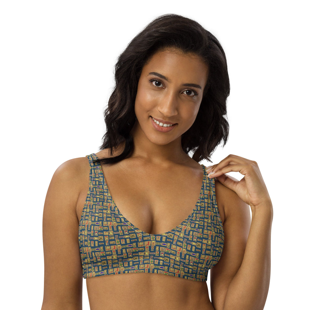 Egyptian Hieroglyphs (Blue) padded bikini top (6 Colors Available) - Conscious Apparel Store
