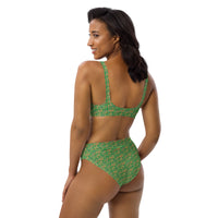 Egyptian Hieroglyphs (Green) high - waisted bikini (6 Colors Available) - Conscious Apparel Store