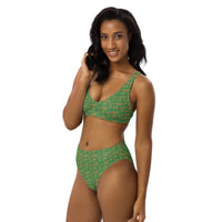 Egyptian Hieroglyphs (Green) high - waisted bikini (6 Colors Available) - Conscious Apparel Store