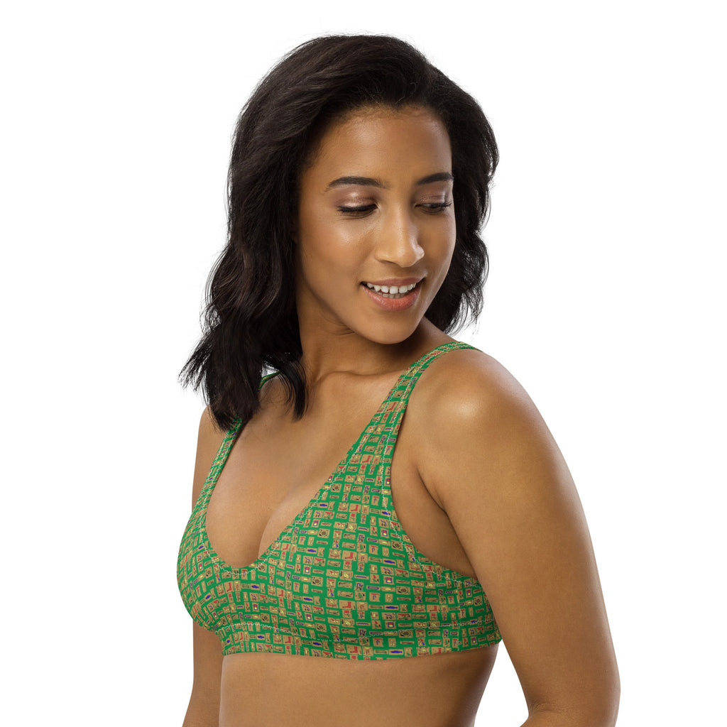 Egyptian Hieroglyphs (Green) padded bikini top (6 Colors Available) - Conscious Apparel Store