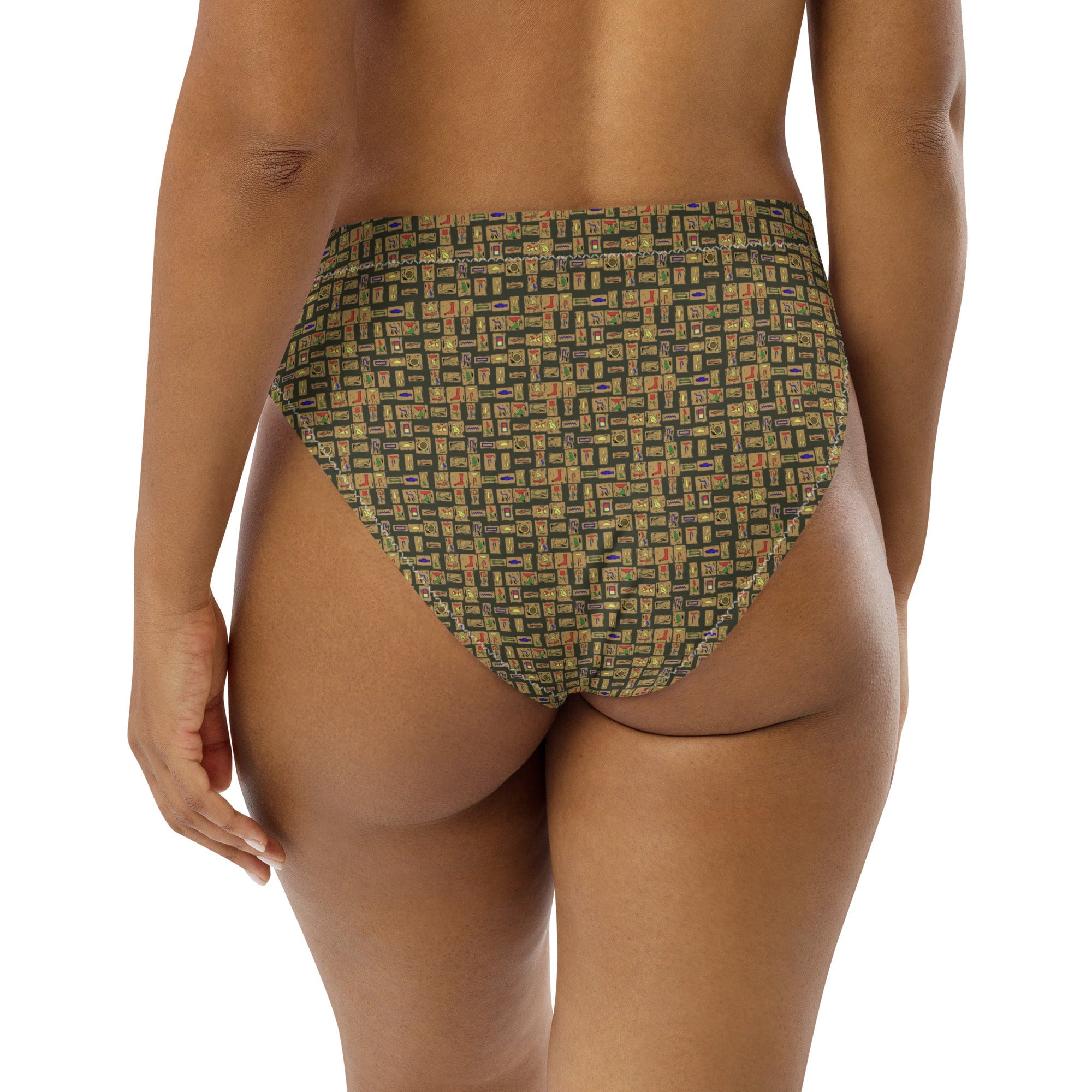 Egyptian Hieroglyphs (Olive) high - waisted bikini bottom (6 Colors Available) - Conscious Apparel Store