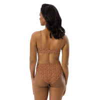 Egyptian Hieroglyphs (Red - Rust) high - waisted bikini (6 Colors Available) - Conscious Apparel Store