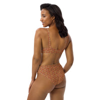 Egyptian Hieroglyphs (Red - Rust) high - waisted bikini (6 Colors Available) - Conscious Apparel Store